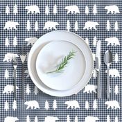 Bears  – Woodland Trees, Navy / Grey Plaid