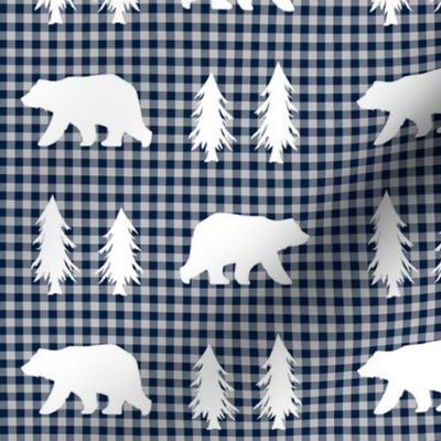 Bears  – Woodland Trees, Navy / Grey Plaid
