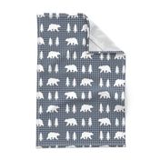 Bears  – Woodland Trees, Navy / Grey Plaid