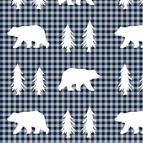 Bears  – Woodland Trees, Navy / Grey Plaid