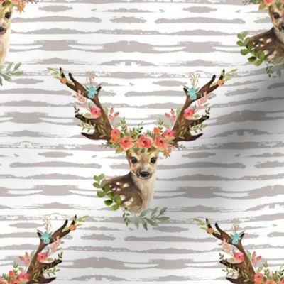 8" Woodland Dreams Deer - Taupe Stripes