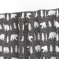 Bears  – Woodland Trees, Black / Grey Plaid