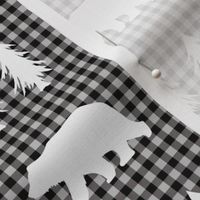 Bears  – Woodland Trees, Black / Grey Plaid