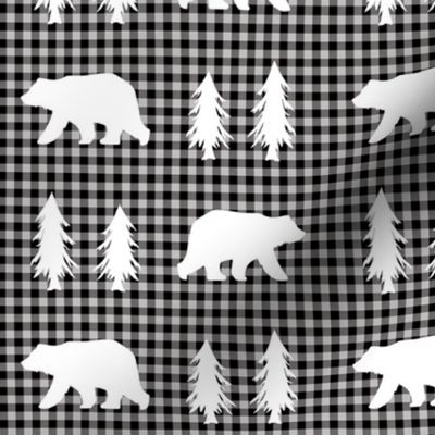 Bears  – Woodland Trees, Black / Grey Plaid