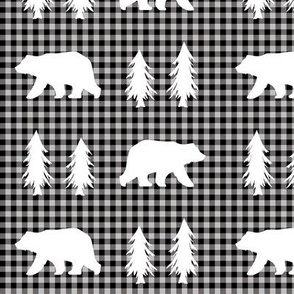 Bears  – Woodland Trees, Black / Grey Plaid