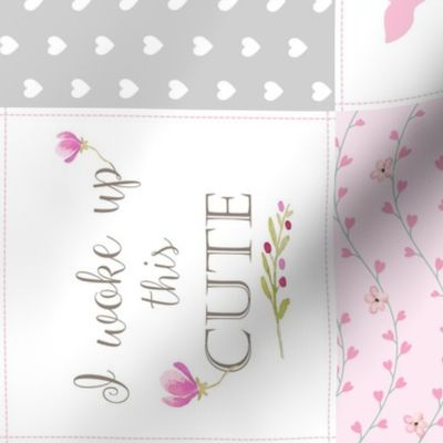 Pink Baby Girl Quilt – I Woke Up This Cute – Deer Patchwork Floral Wholecloth (rotated)