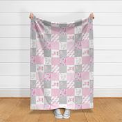 Pink Baby Girl Quilt – I Woke Up This Cute – Deer Patchwork Floral Wholecloth (rotated)