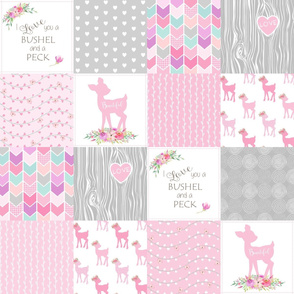 Baby Deer Wholecloth – I Love You a Bushel and a Peck – Pink Fawn Quilt Patchwork 