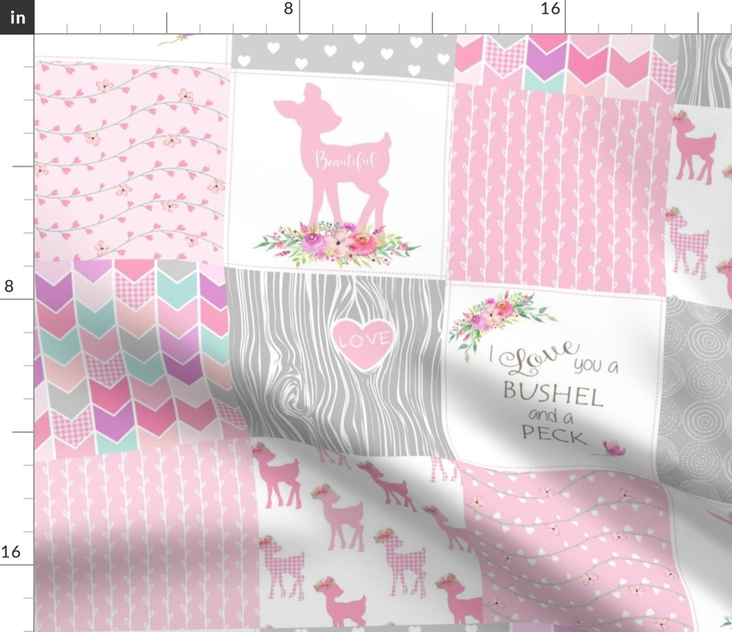 Baby Deer Wholecloth – I Love You a Bushel and a Peck – Pink Fawn Quilt Patchwork 