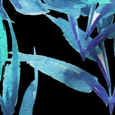 36" Aqua Leaves - Black