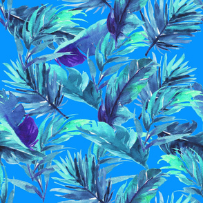 36" Aqua Leaves - Bright Blue