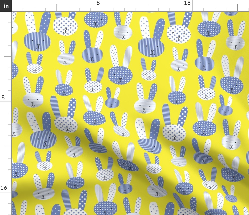 Blue bunnies. Collage bunnies. Doodle bunny. Blue bunnies on a lime background. Blue rabbit. Cute babies and children's fabric.