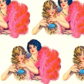 vintage beauties with pink feather fan