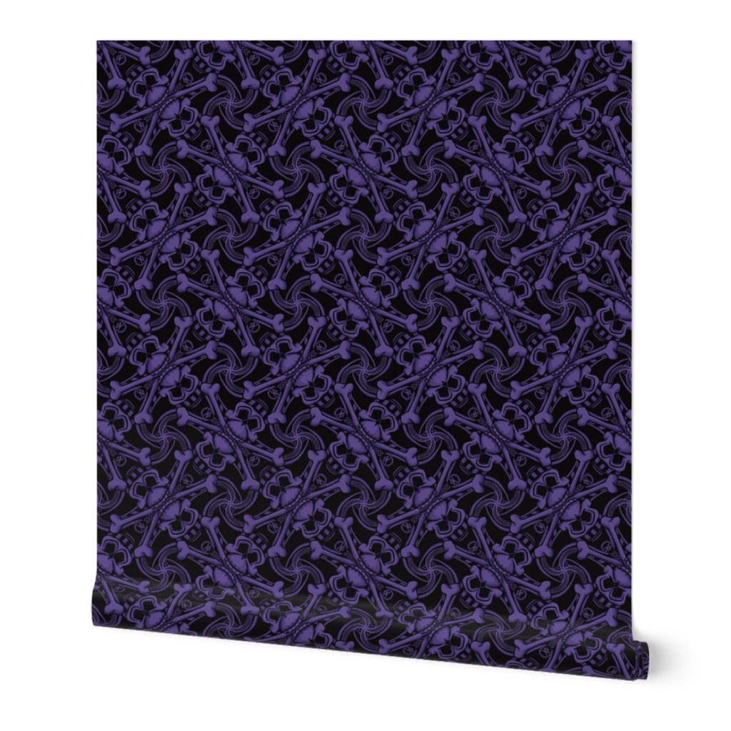 ★ SKULL PLAID ★ Black & Purple - Large Scale / Collection : Pirates Tessellations - Skull and Crossbones Prints