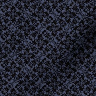 ★ SKULL PLAID ★ Black & Denim Indigo Blue - Small Scale / Collection : Pirates Tessellations - Skull and Crossbones Prints