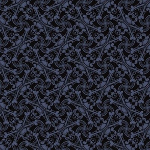★ SKULL PLAID ★ Black & Denim Indigo Blue - Small Scale / Collection : Pirates Tessellations - Skull and Crossbones Prints