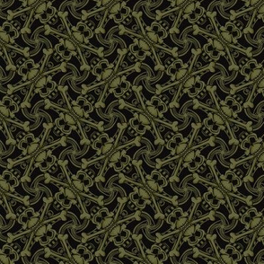 ★ SKULL PLAID ★ Black & Olive Green - Small Scale / Collection : Pirates Tessellations - Skull and Crossbones Prints