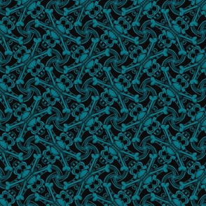 ★ SKULL PLAID ★ Black & Teal Blue - Small Scale / Collection : Pirates Tessellations - Skull and Crossbones Prints