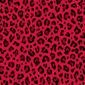 ★ SKULLS x LEOPARD ★ Cherry Red - Small Scale / Collection : Leopard Spots variations – Punk Rock Animal Prints 3