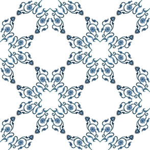 Blue Floral Heart Lace 12 inch repeat