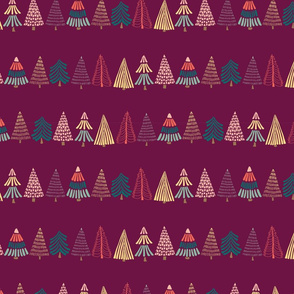 Doodle Christmas trees on dark pink