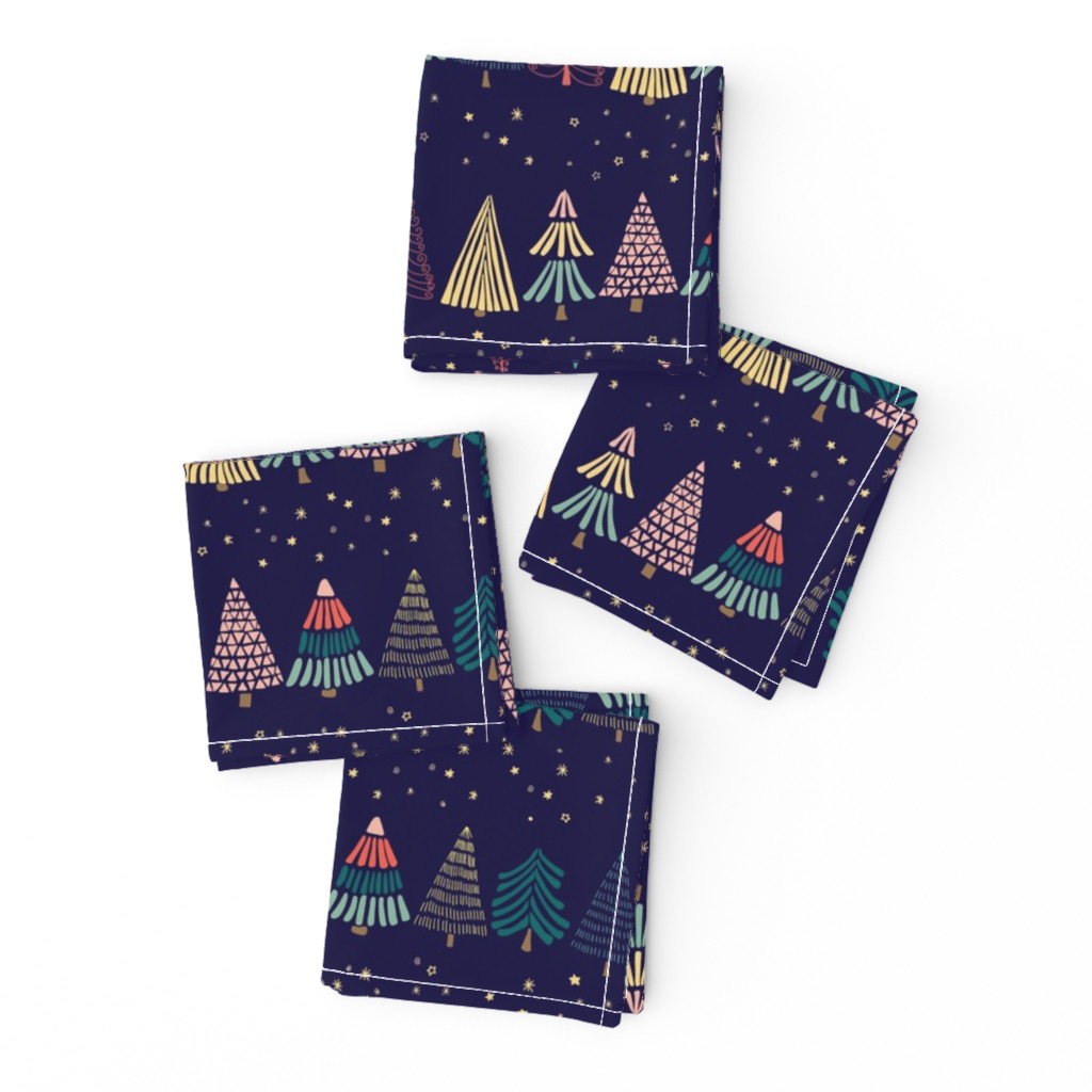 Doodle Christmas trees under the starry sky 