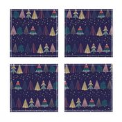 Doodle Christmas trees under the starry sky 