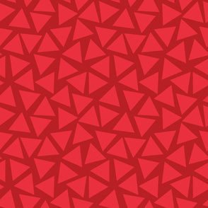 Red triangles randomly placed. Scattered light red triangles on a dark red background. Geometric pattern.