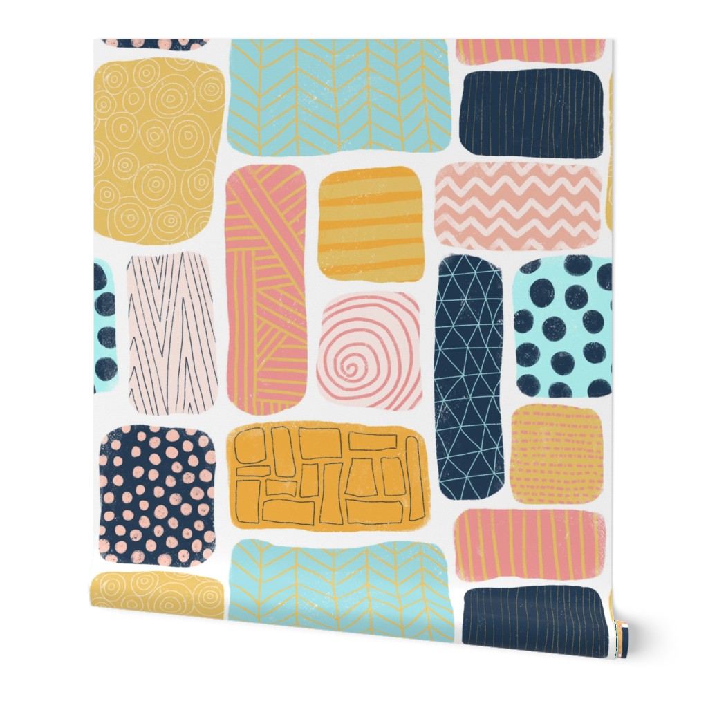 Geometric doodle shapes. Pink coral aqua blue gold orange navy blue abstract shapes. Rectangle pattern. Perfect for teenage girls and everyone else! 