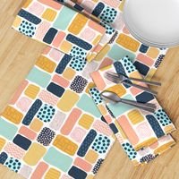 Geometric doodle shapes. Pink coral aqua blue gold orange navy blue abstract shapes. Rectangle pattern. Perfect for teenage girls and everyone else! 