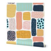 Geometric doodle shapes. Pink coral aqua blue gold orange navy blue abstract shapes. Rectangle pattern. Perfect for teenage girls and everyone else! 