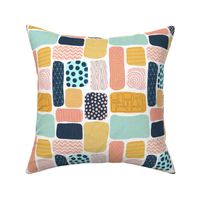 Geometric doodle shapes. Pink coral aqua blue gold orange navy blue abstract shapes. Rectangle pattern. Perfect for teenage girls and everyone else! 