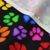 Rainbow Paw Print Scattered on Black Large