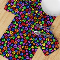 Rainbow Paw Print Scattered on Black Large