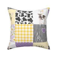 Little Lady//Love you till the cows come home Yellow/Purple - Wholecloth Cheater Quilt