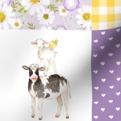 Little Lady//Love you till the cows come home Yellow/Purple - Wholecloth Cheater Quilt