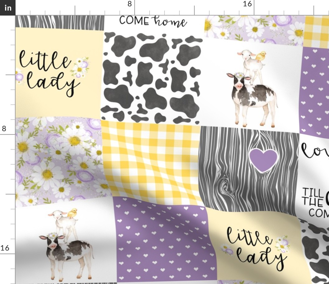 Little Lady//Love you till the cows come home Yellow/Purple - Wholecloth Cheater Quilt