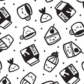 Coffee, tea, sweets, cake, cupcakes pattern kawaii design.