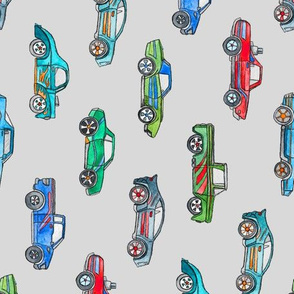 Little Toy Cars in Watercolor on Grey rotated