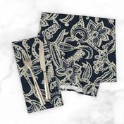 Vintage floral lace Dark blue invert