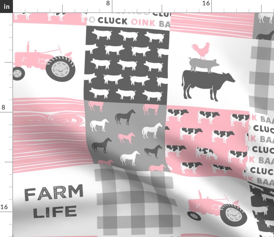 Farm Life -  Patchwork - Carnation and grey - baby girl farm themed nursery patchwork fabric 