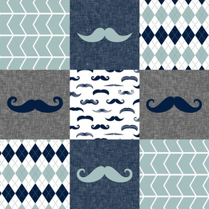mustaches in navy and dusty blue w/ argyle 