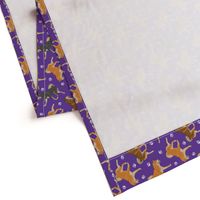 Trotting Shiba Inu and paw prints B - purple