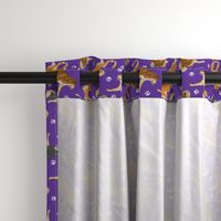 Trotting Shiba Inu and paw prints B - purple