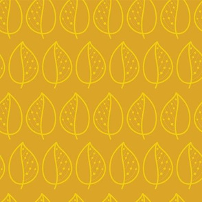 Doodle leaves on a mustard gold background.