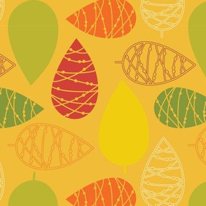 Abstract doodle leaves. Modern fall autumn print.