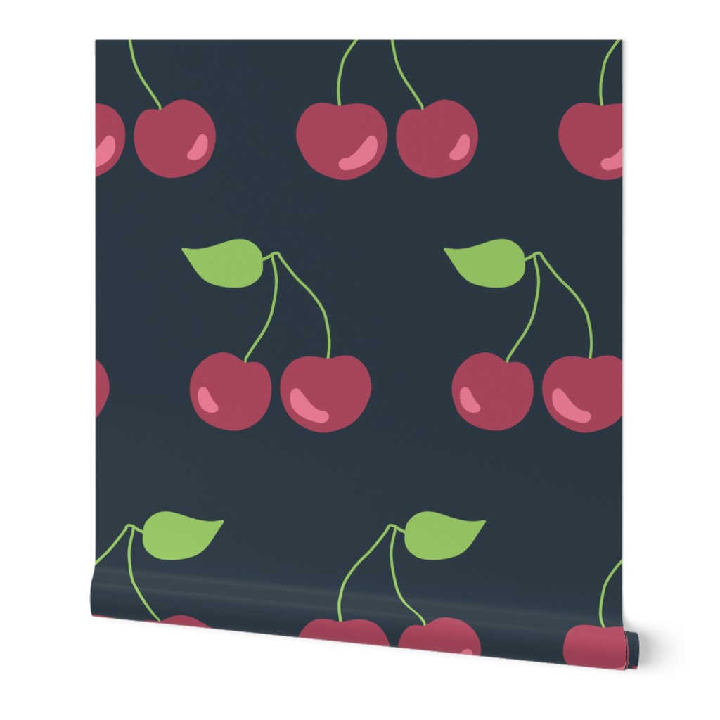 Red cherries on a black background