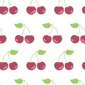 Cherries in a row on a white background. Fruit print. Cherry print. 