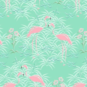 Pink Flamingos on Diamond Palms