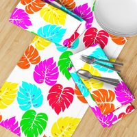 Neon Hawaiian Rainbow Monstera Leaves on White